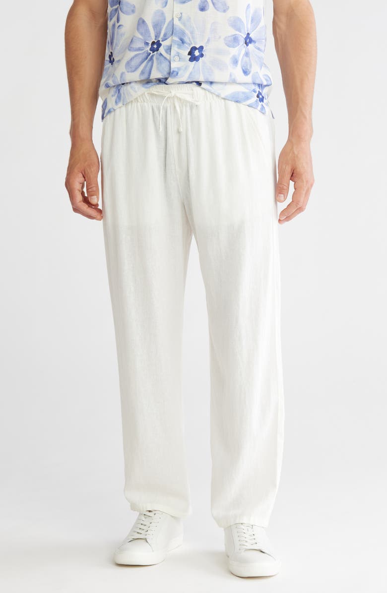 DENIM AND FLOWER Linen Blend Drawstring Pants, Main, color,