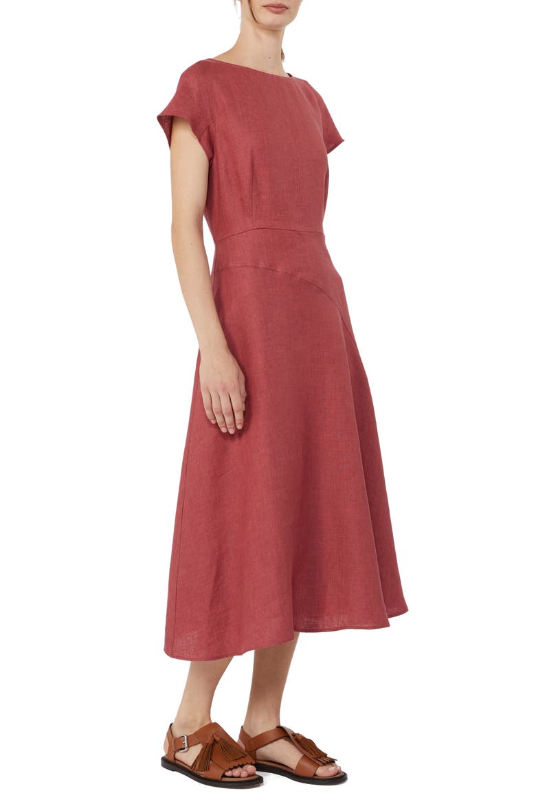 Esordio Belted Linen Canvas A-Line Midi Dress, Alternate, color, CHERRY