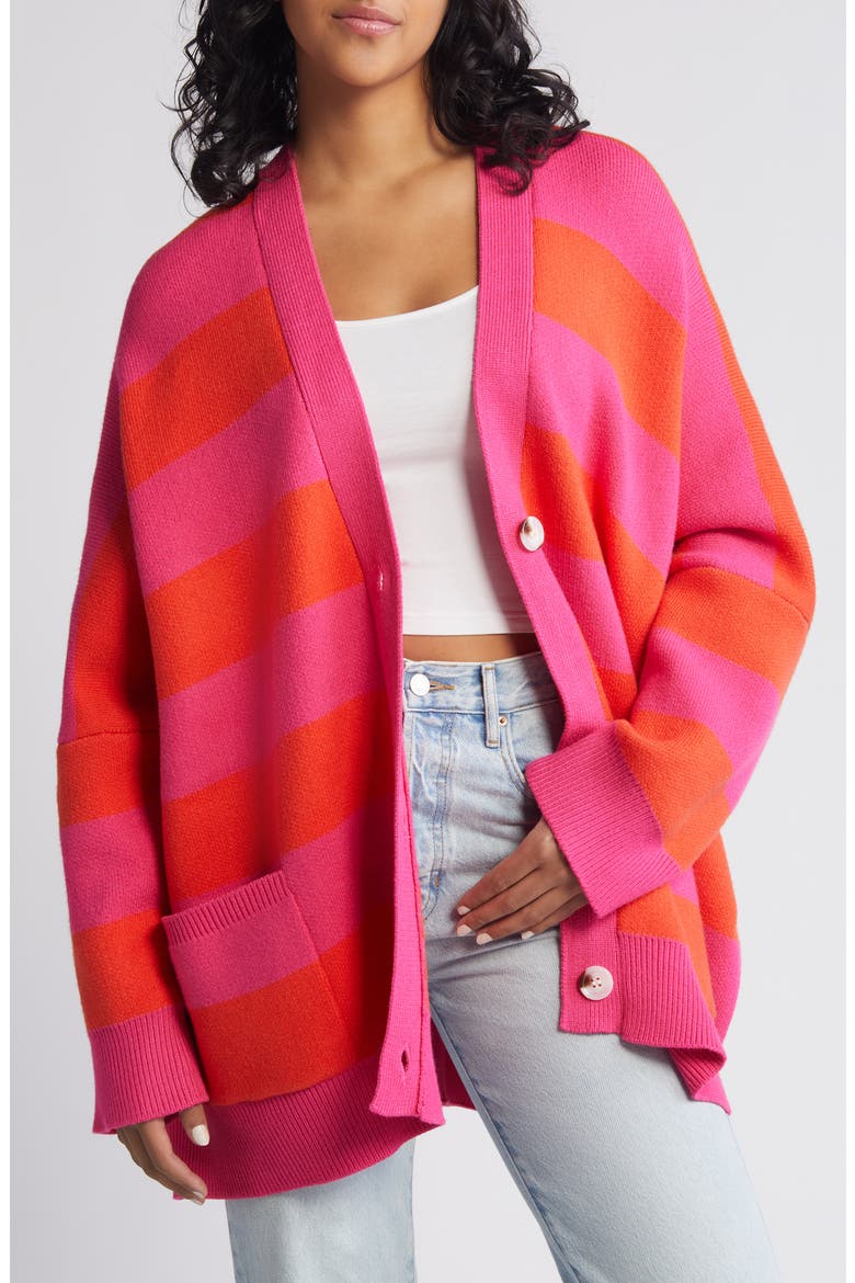 Love You Sorbet Stripe Cardigan, Main, color, PINK ORANGE