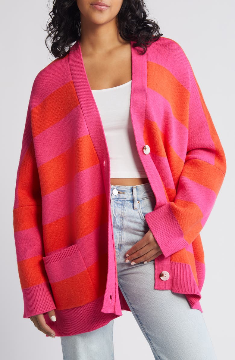 Dressed in Lala Love You Sorbet Stripe Cardigan, Main, color, Pink Orange