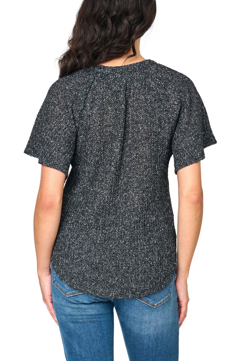 The Jordan Open Stitch Flutter Sleeve Sweater, Alternate, color, BLACK