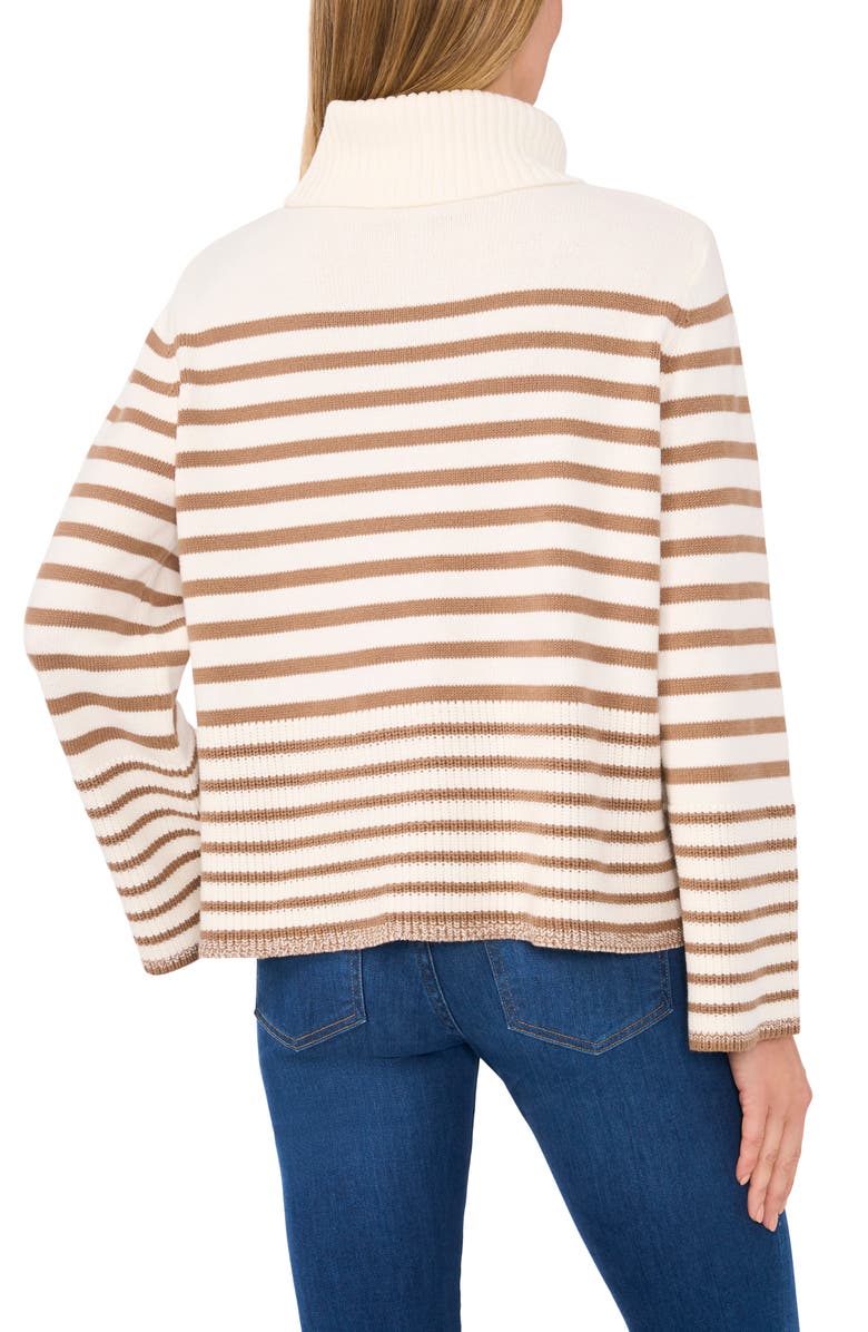 CeCe Stripe Bell Sleeve Turtleneck Sweater, Alternate, color,
