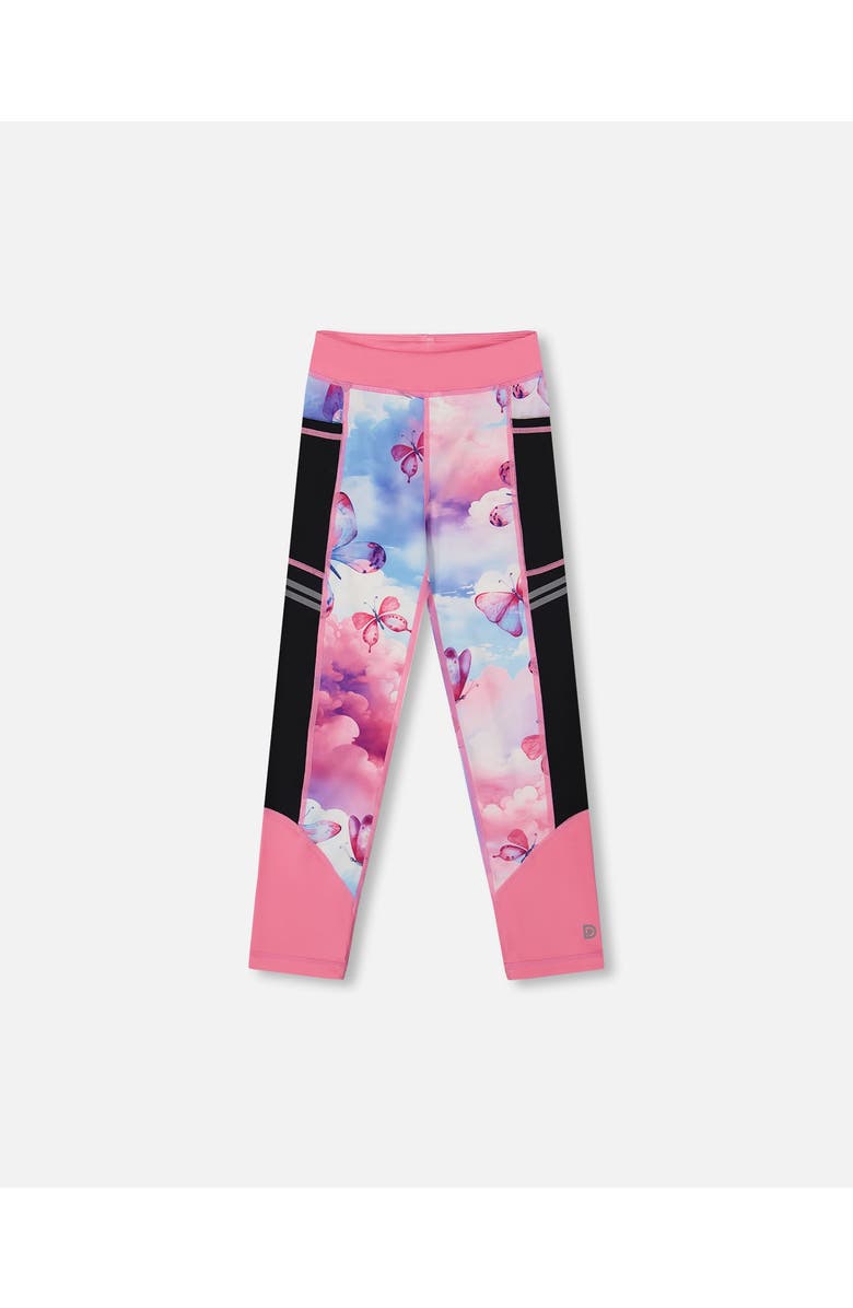 Deux par Deux Little Girl's Printed Athletic Leggings Pink, Blue And Butterflies, Main, color,