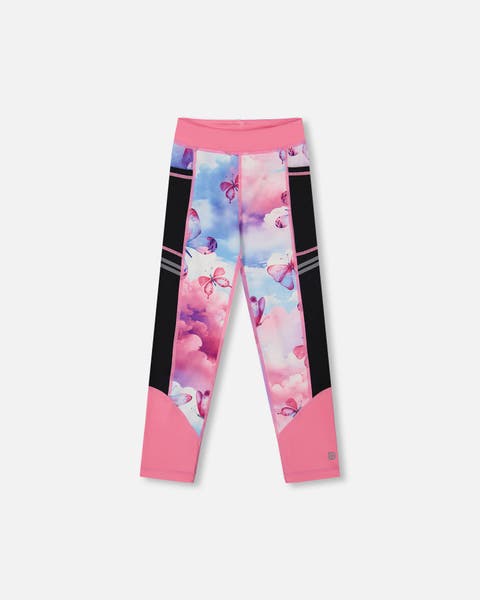 Girl's Printed Athletic Leggings Pink, Blue And Butterflies