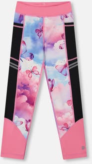 Deux par Deux Girl's Printed Athletic Leggings Pink, Blue And Butterflies