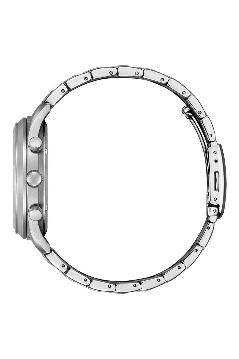 Eco Drive Chronograph Stainless Steel Bracelet Watch, 43mm, Alternate, color, SILVER