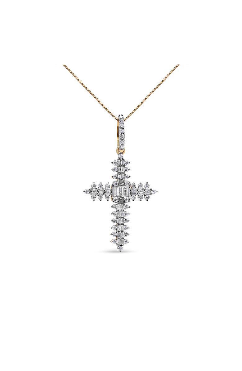 Haus of Brilliance 10K Yellow Gold 7/8 Ctw Diamond Zigzag Pattern Cross Pendant - NO CHAIN INCLUDED, Main, color, Yellow