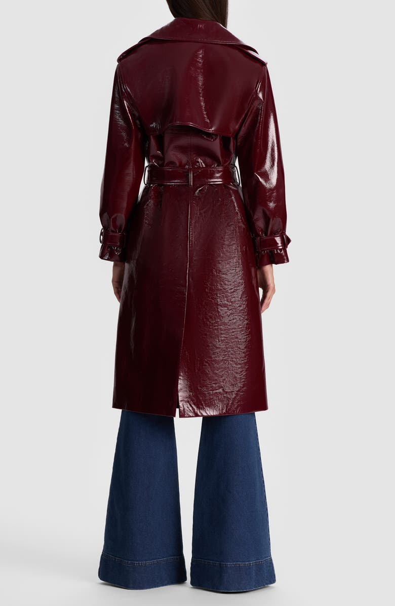 Alice + Olivia Nevada Faux Patent Leather Trench Coat, Alternate, color, Oxblood