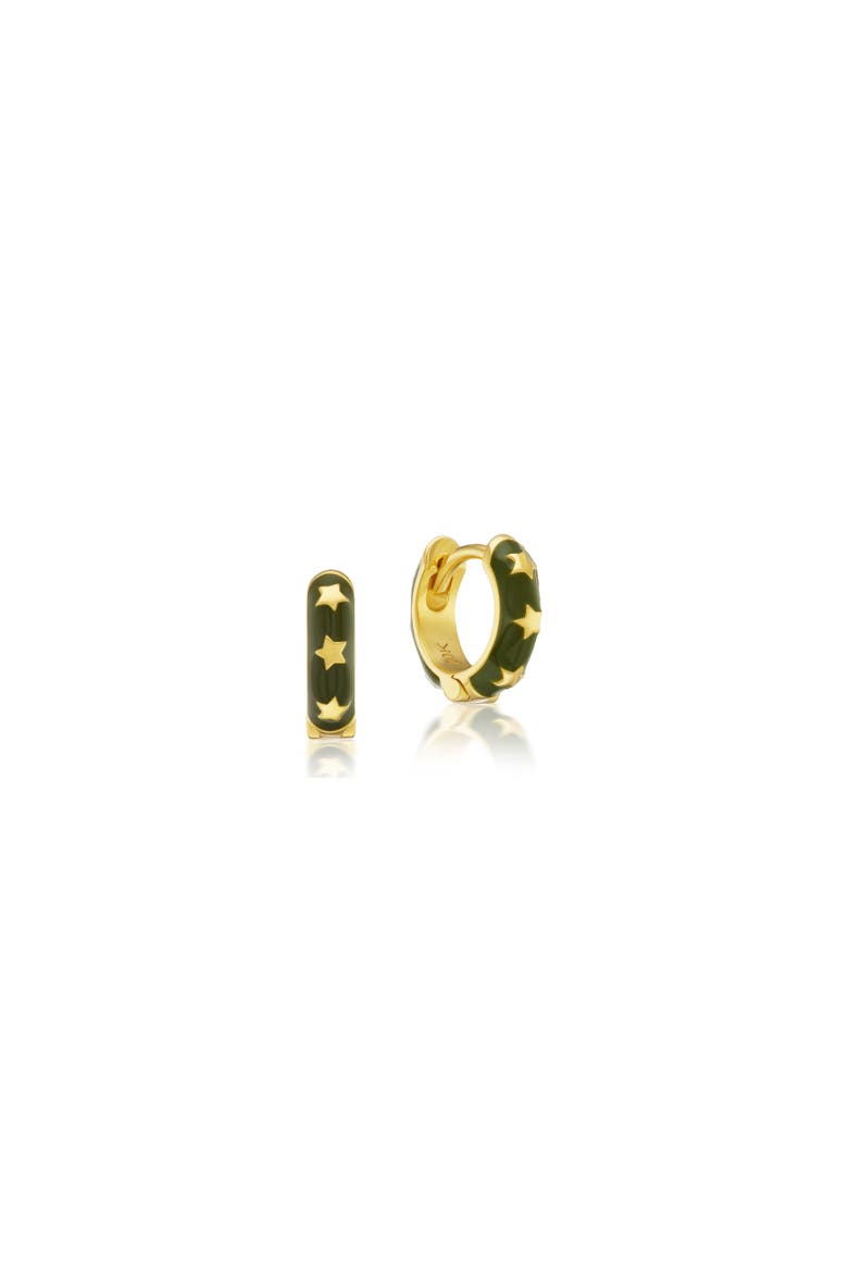 Enameled Star Huggie Hoops, Main, color, Army Green