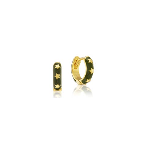 Enameled Star Huggie Hoops