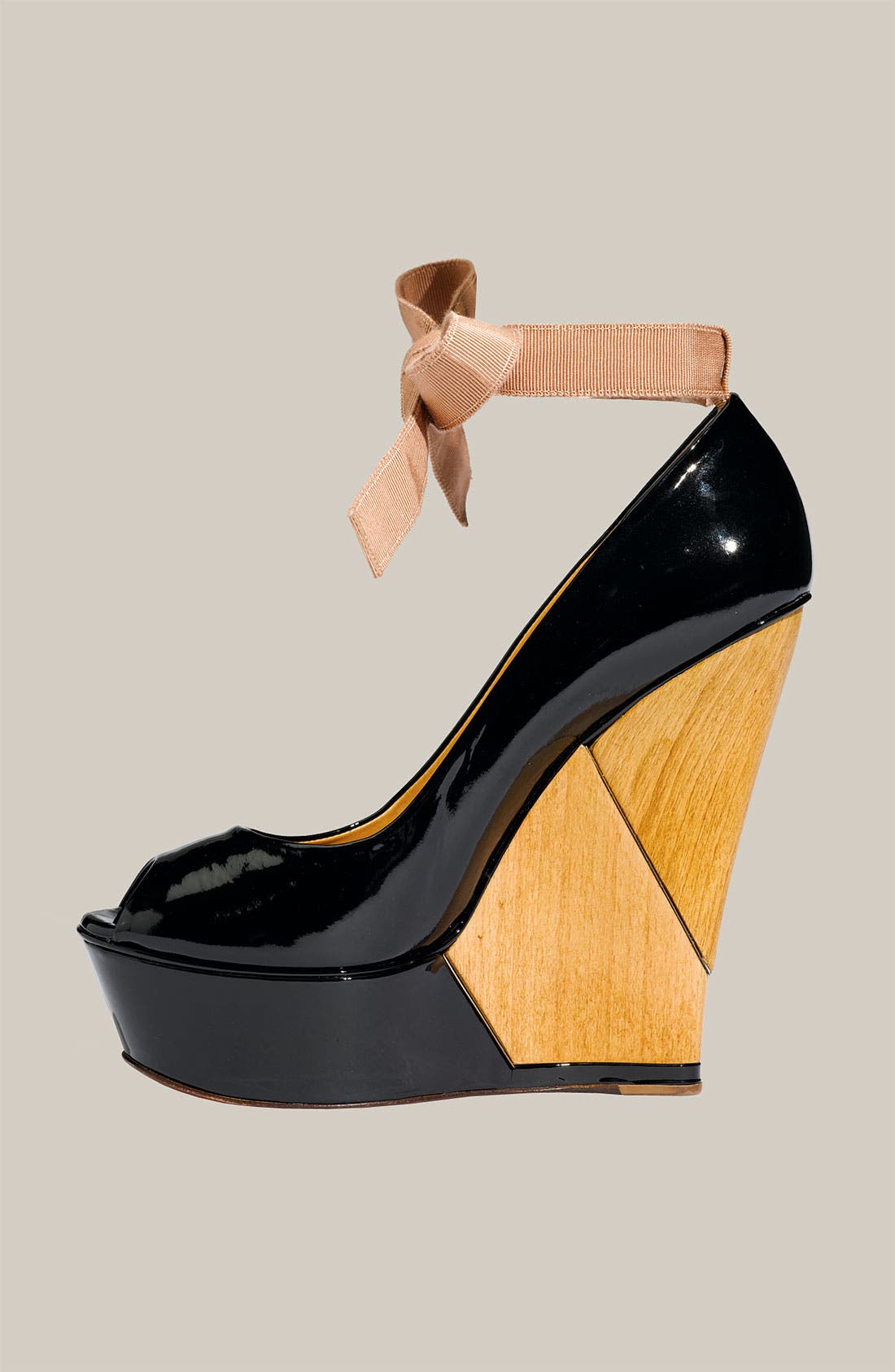 'Puzzle' Peep Toe Wedge Pump, Alternate, color, BLACK