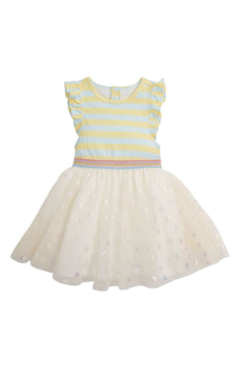 Magnetic Me Kids' Lemon Cream Stripe Flutter Sleeve Dress, Main, color, 