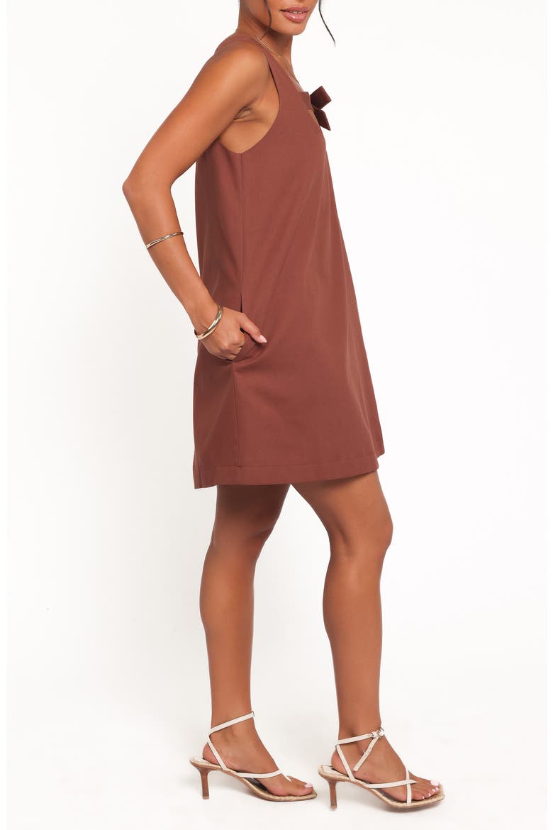 Elyria Bow Cotton Shift Minidress, Alternate, color, BROWN