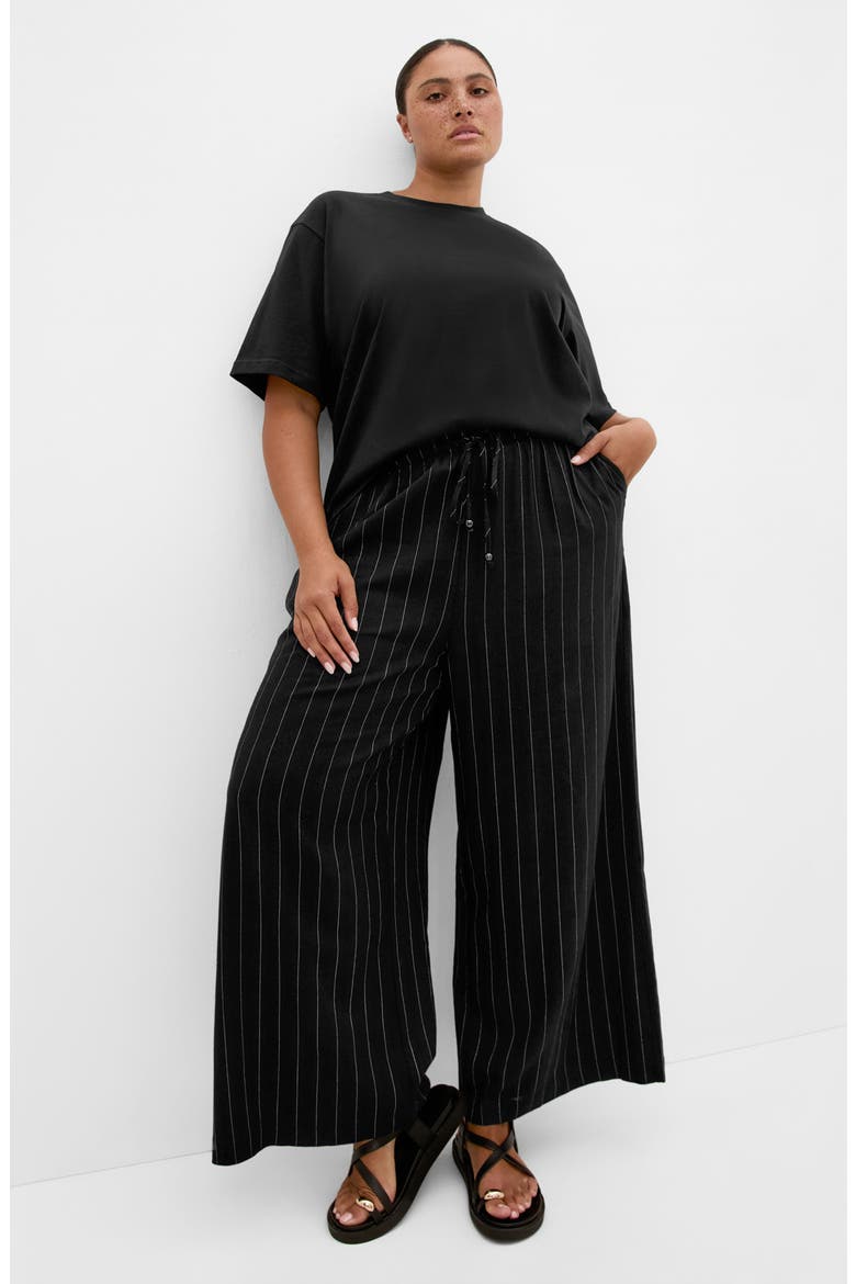 Kelly Pinstripe Pull-On Wide Leg Pants, Alternate, color, BLACK PINSTRIPE