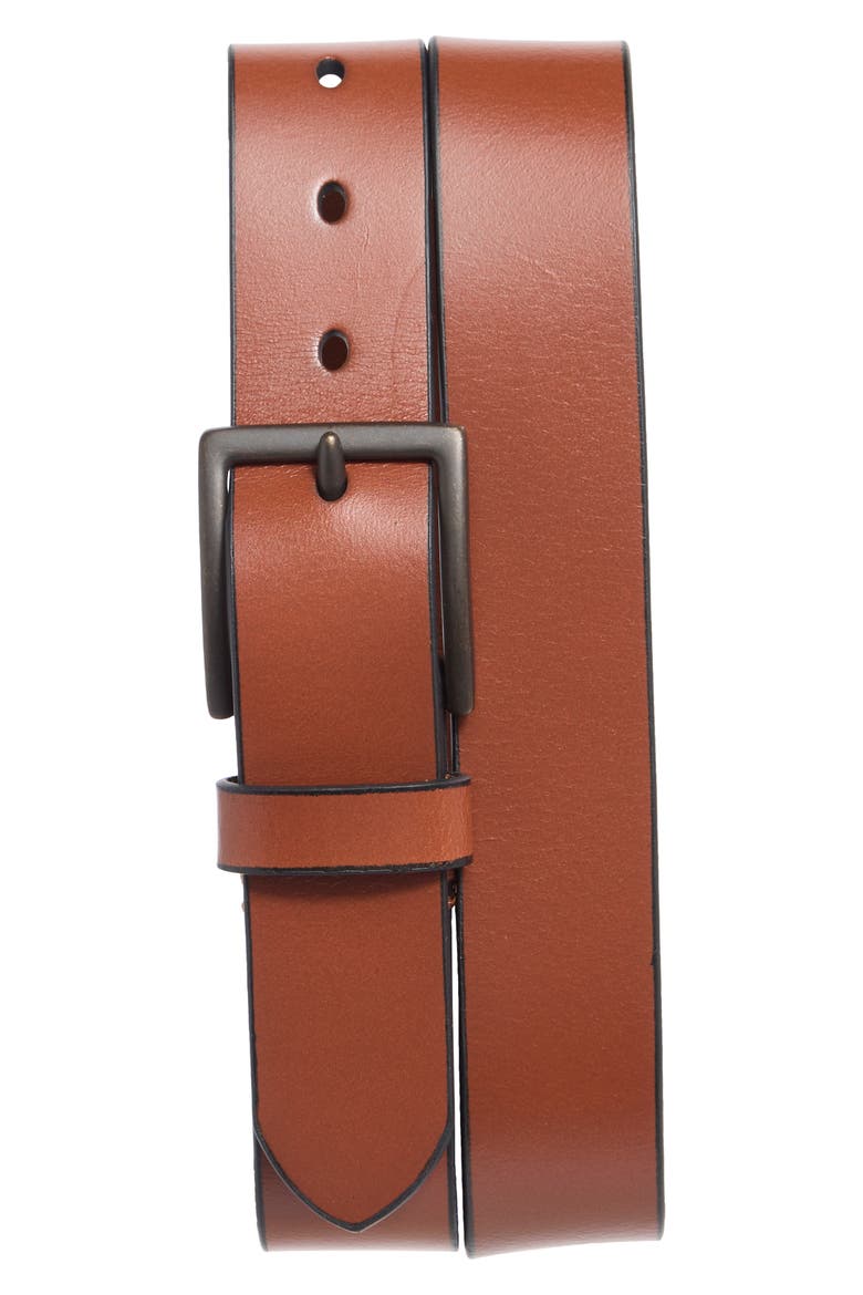 Rivet Leather Belt, Main, color, COGNAC