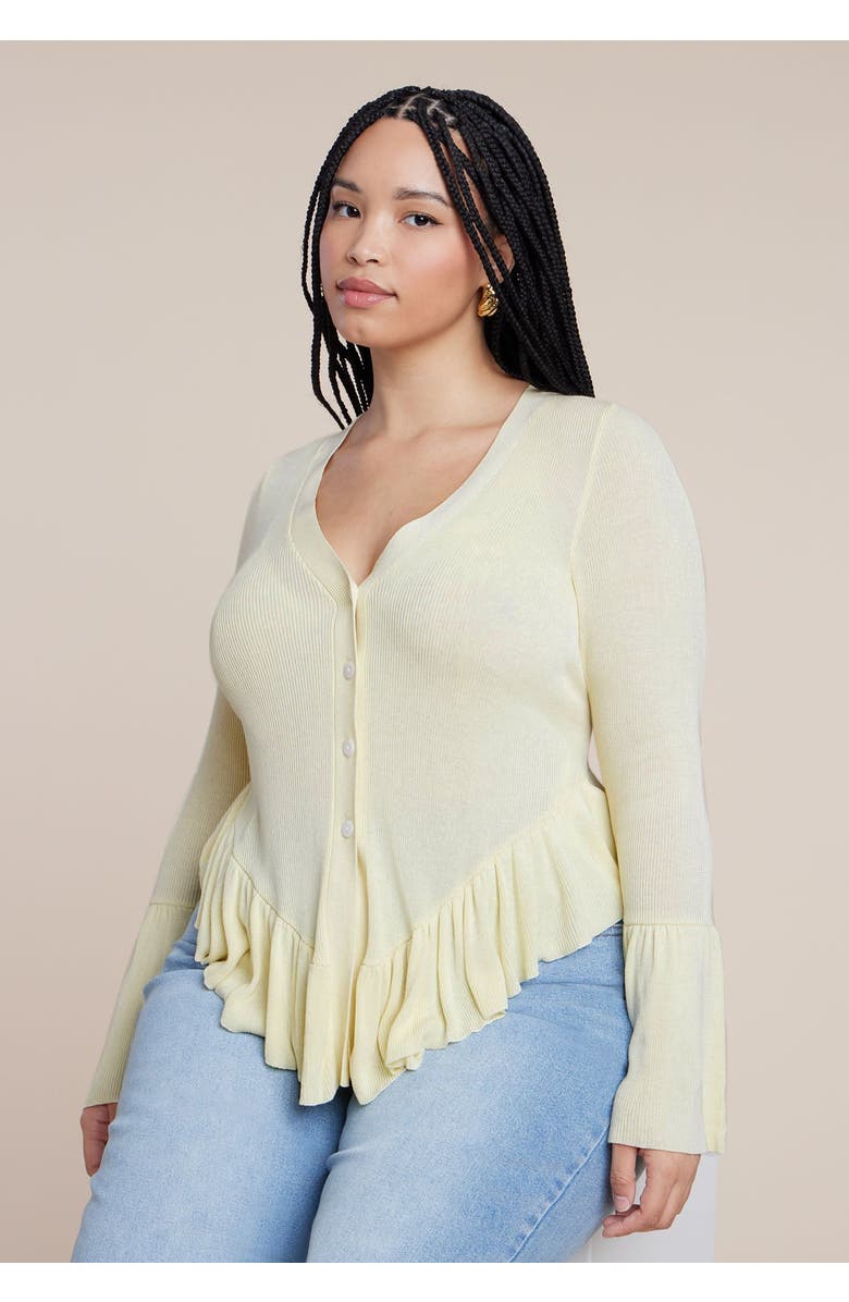 ELOQUII Ruffle Cardigan, Main, color, Sunlight