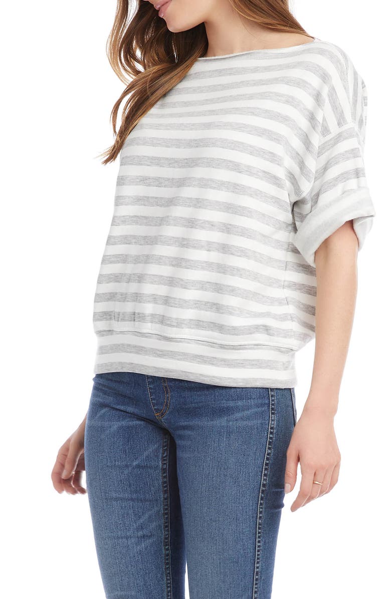 Karen Kane Stripe Short Sleeve Fleece Sweatshirt, Alternate, color, 