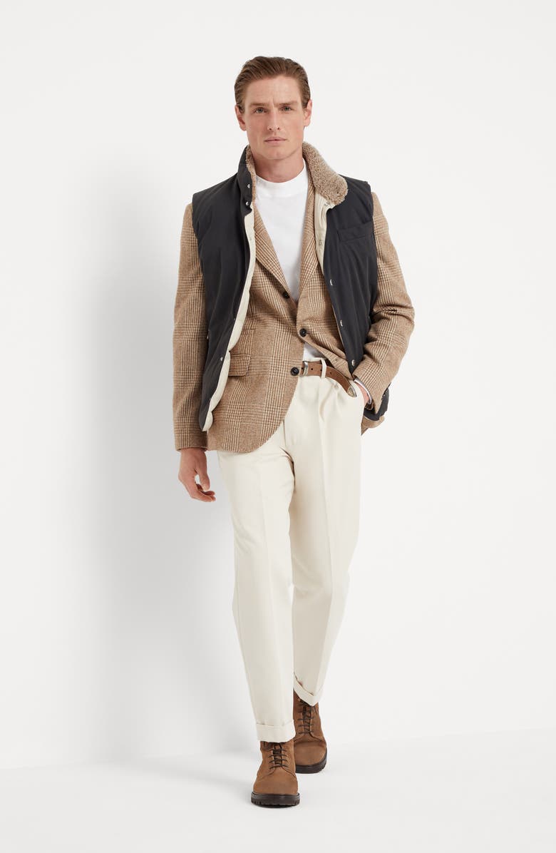 Brunello Cucinelli Techno cotton gabardine down vest with shearling insert, Alternate, color, 