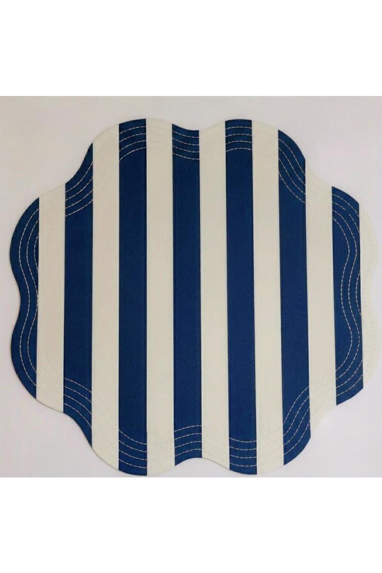 Retro Striped Faux Leather Placemat, Main, color, Navy