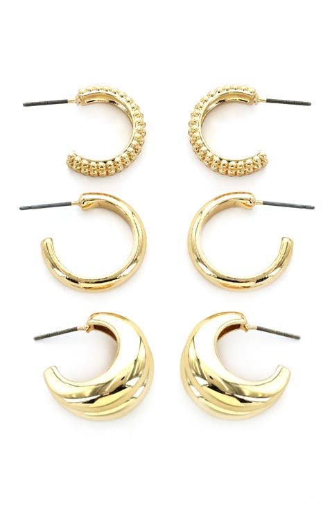 Set of 3 Textured Hoop Earrings