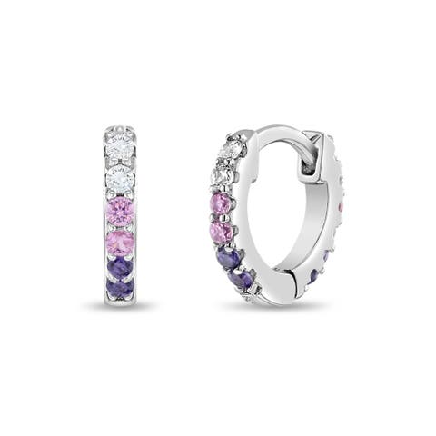 Double Sided Prong Cubic Zirconia Hoop Earrings