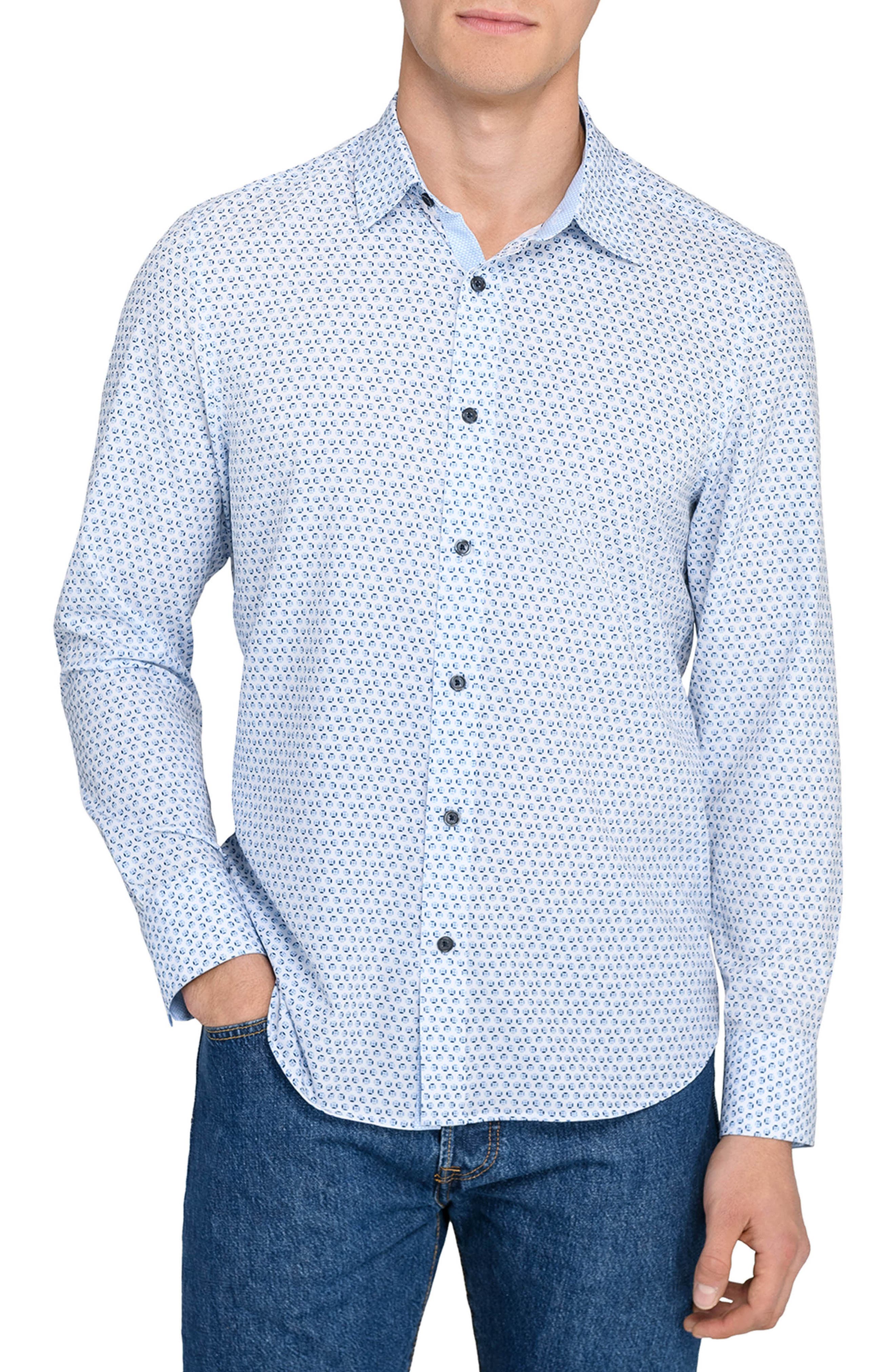 CONSTRUCT Slim Fit Round Geometric Stretch Button-Up Shirt