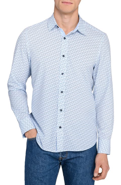 Slim Fit Round Geometric Stretch Button-Up Shirt