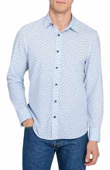 CONSTRUCT Slim Fit Round Geometric Stretch Button-Up Shirt