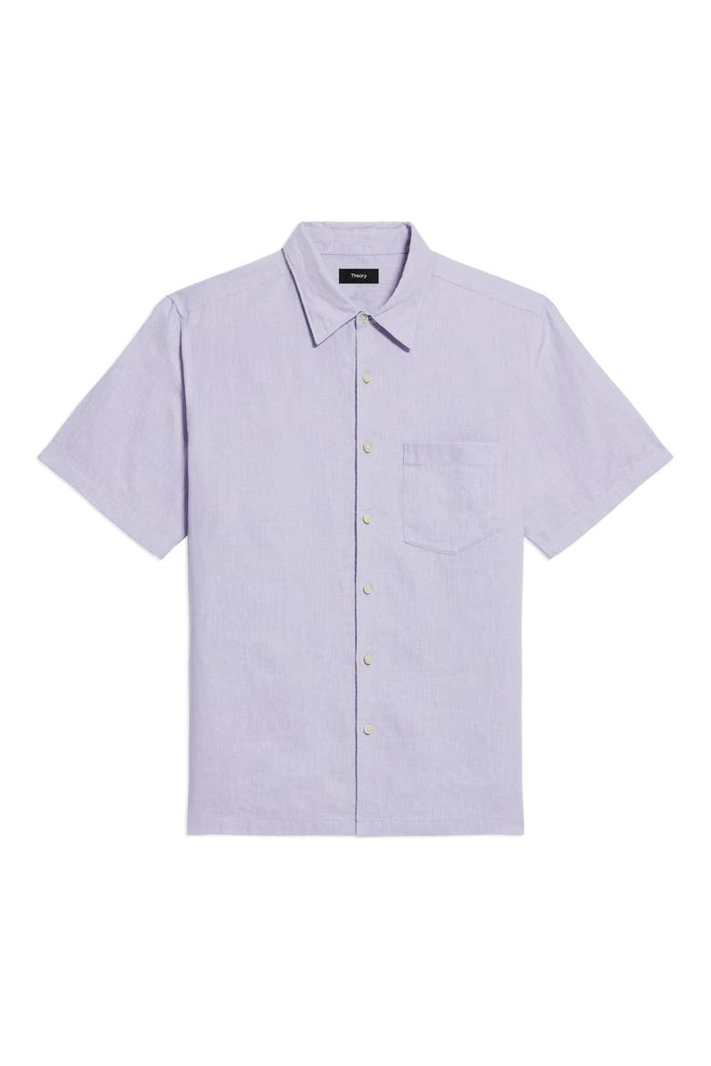 Irving Solid Short Sleeve Linen Button-Up Shirt, Alternate, color, GRAY LILAC