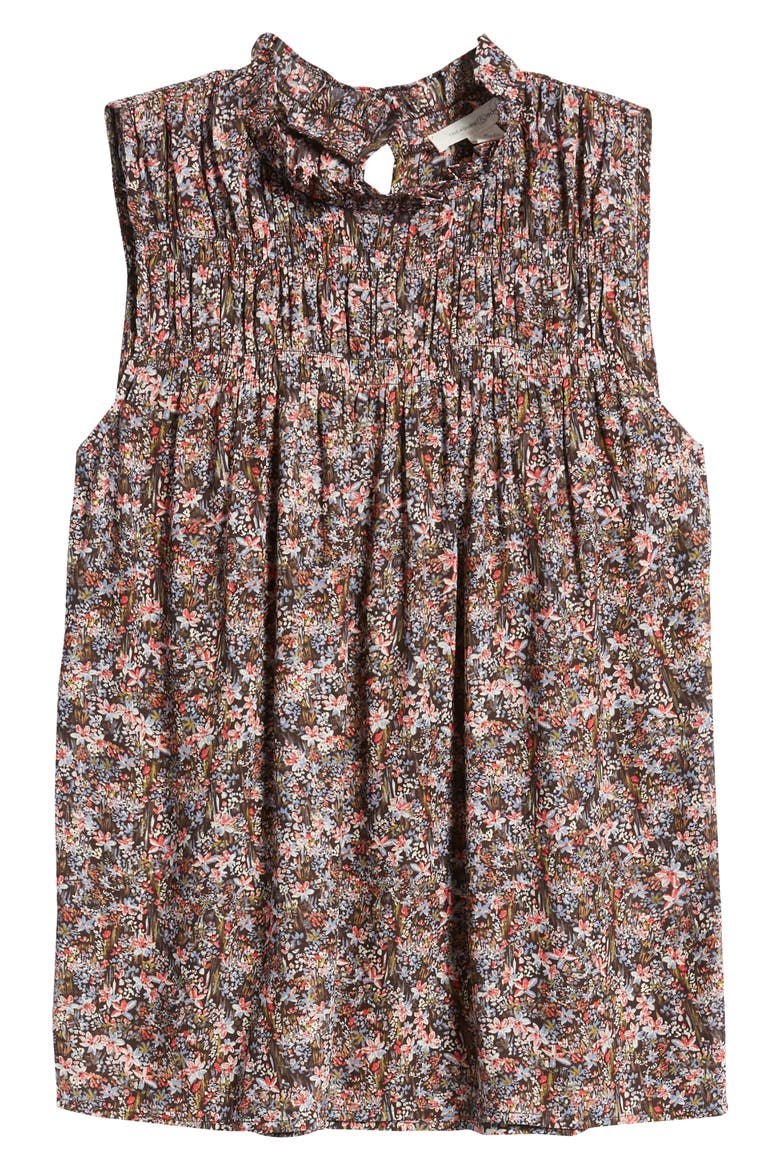 Shirred Sleeveless Top, Alternate, color, BROWN PAINTERLY DITSY