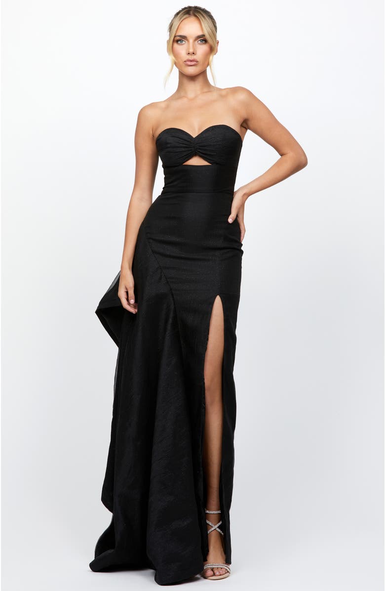 Bariano Rain Strapless Cut Out Gown, Main, color, Black
