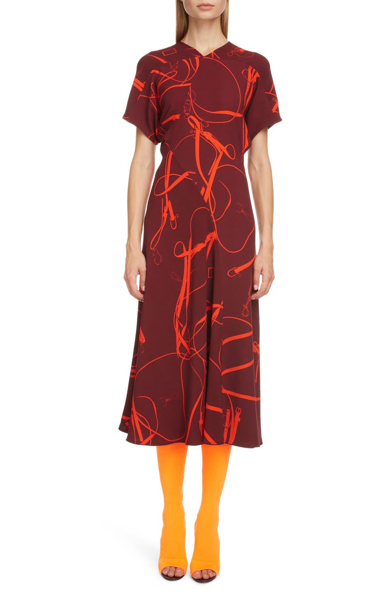 Victoria Beckham Bridle Print Crepe Midi Dress, Main, color,