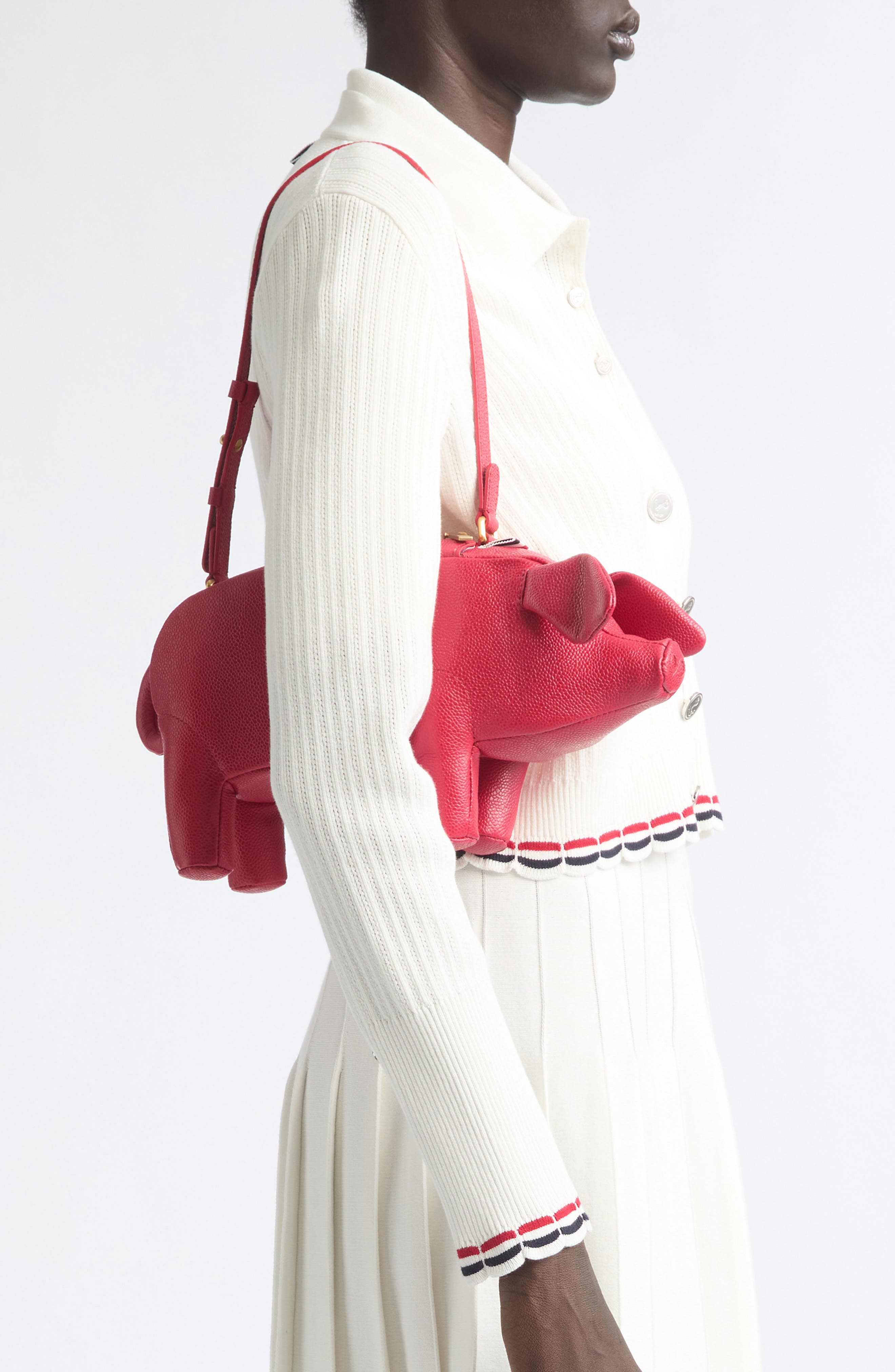 Baby Pig Pebbled Leather Shoulder Bag, Alternate, color, RED