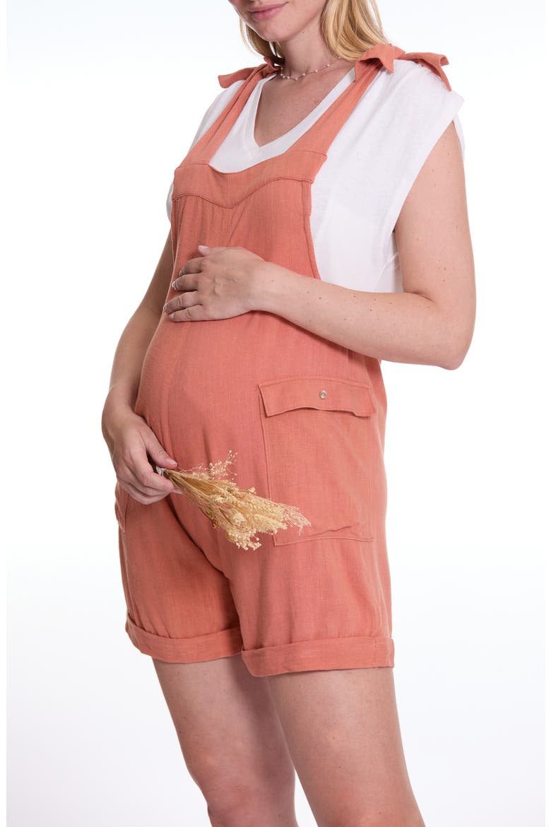 Eloise Dungaree Maternity Short Overalls, Alternate, color, APRICOT