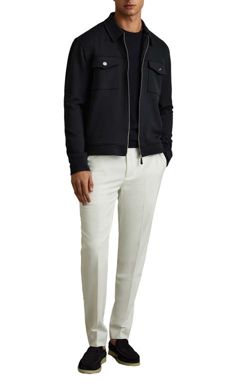Reiss Navy Blue Medina Interlock Jersey Zip-through Jacket In Black