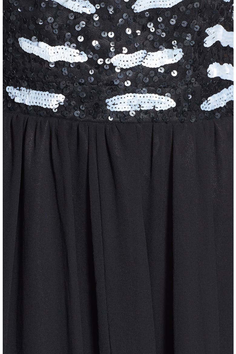 Sequin Bodice Chiffon Gown, Alternate, color, BLACK/ WHITE