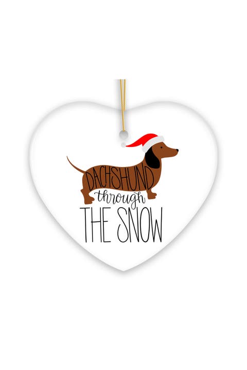 Dachshund Through The Snow Santa Hat Heart Ornament