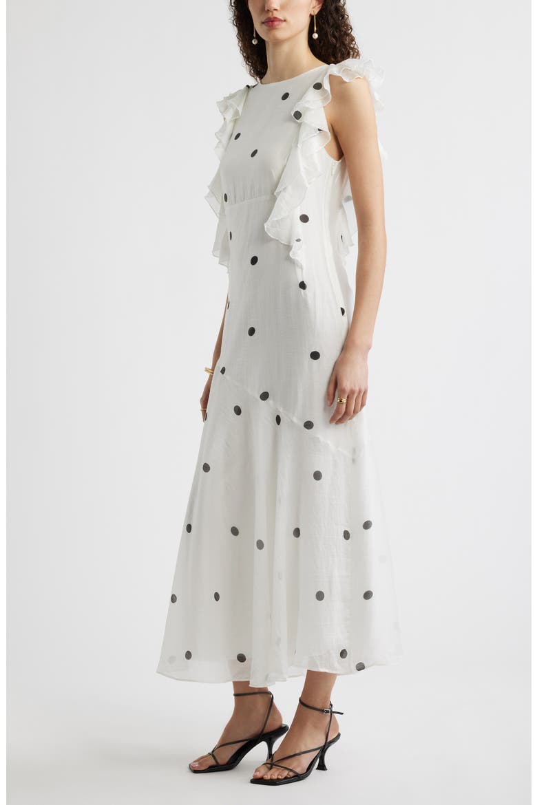 Flutter Sleeve Maxi Dress, Alternate, color, IVORY BLACK LISA DOT