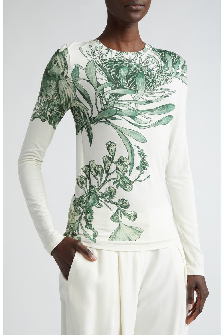Pincushion Forest Print Knit Top, Alternate, color, CHALK/ EMERALD