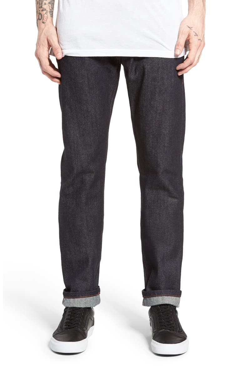 UB201 Tapered Fit Raw Selvedge Jeans, Main, color, INDIGO