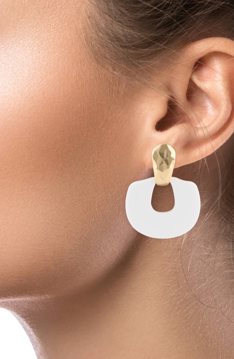 JARDIN Resin Knocker Earrings, Alternate, color, White/ Gold