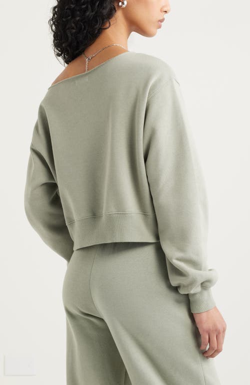 Bp. Fleece Detail Off The Shoulder Sweatshirt In Green