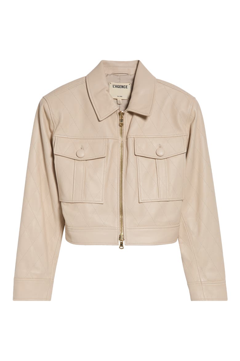 Micah Quilted Leather Crop Jacket, Alternate, color, BISCUIT