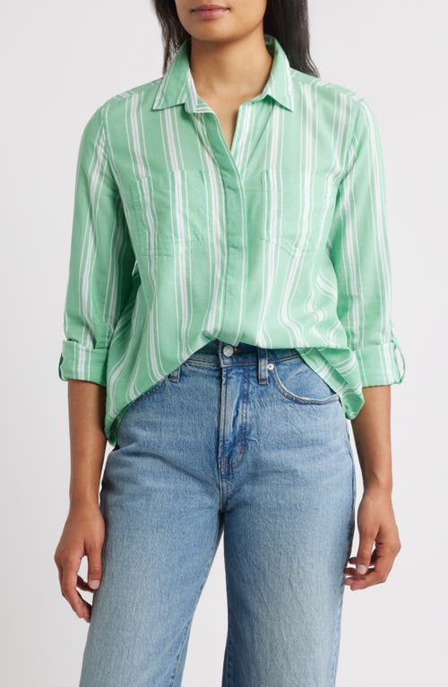 Beachlunchlounge Stripe Cotton & Modal Button-up Shirt In Green