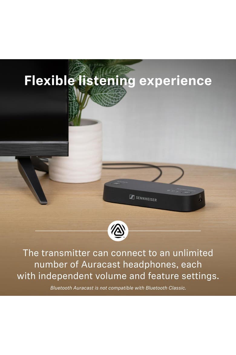 BTA1 TV Transmitter for Bluetooth Auracast Wireless Headphones, Alternate, color, Black