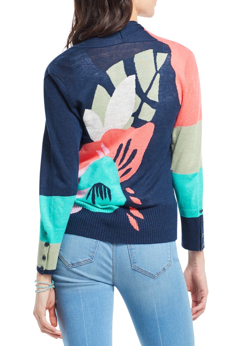 Bursting Petals Knit Cardigan, Alternate, color, INDIGO MULTI