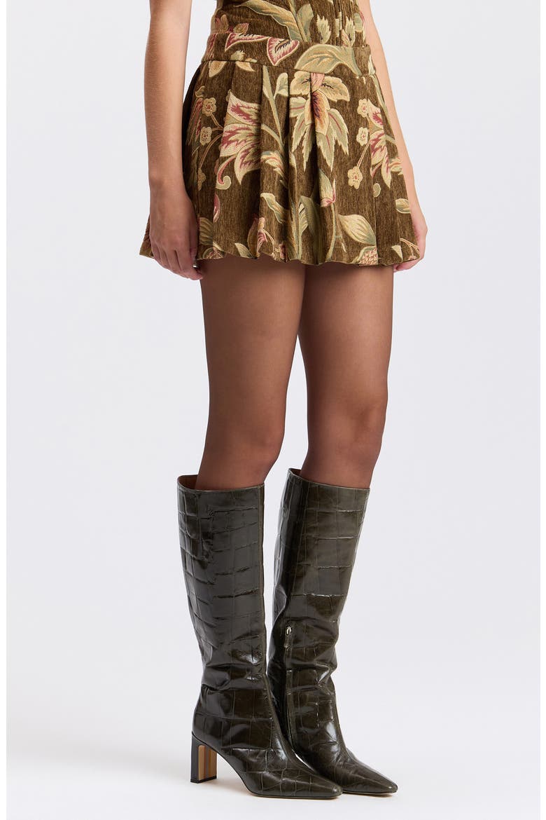 Floral Brocade Pleated Skort, Alternate, color, BROWN FLORAL MULTI