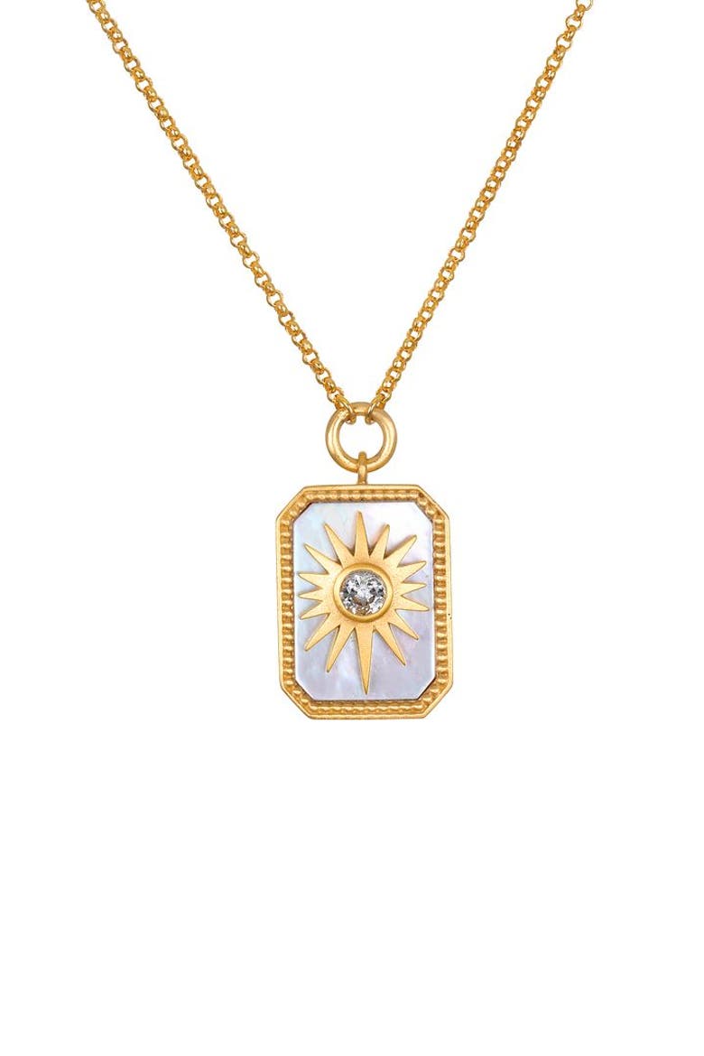 Returning Light Mother of Pearl Sun Necklace, Main, color, Gold