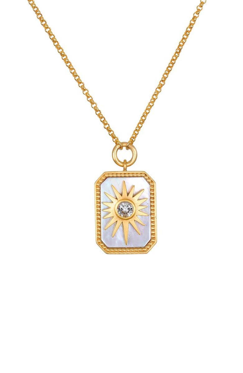 Satya Jewelry Returning Light Mother of Pearl Sun Necklace, Main, color, Gold