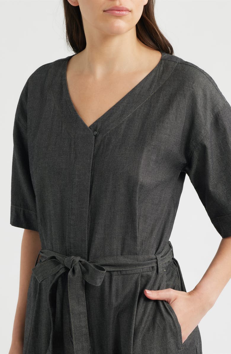 Eileen Fisher Wide Leg Organic Cotton Twill Jumpsuit, Alternate, color, Black